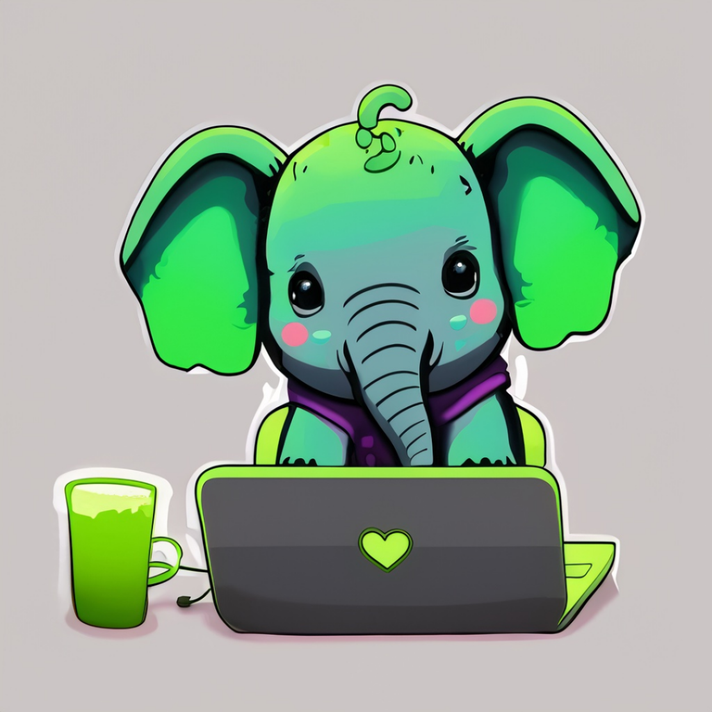 Grafik grüner Elefant vor einem Laptop